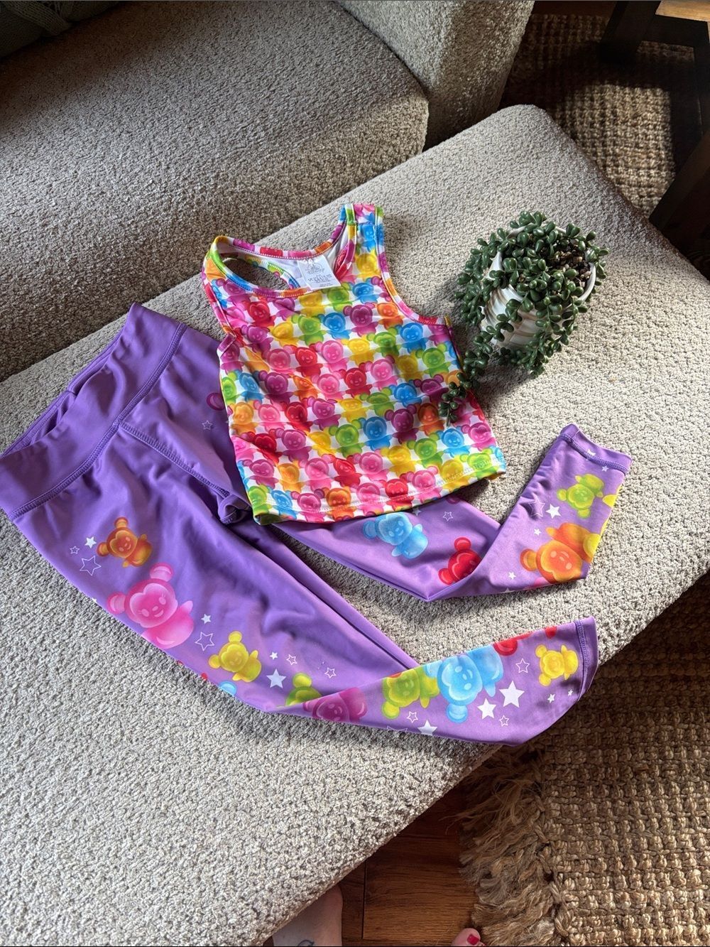 Disney Mickey Rainbow Gummy Bear Tank & Purple Leggings Set